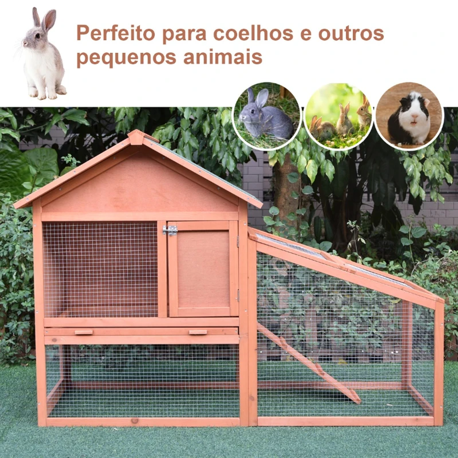 Wooden Rabbit Hut Outdoor Asphaltic Screen Roof 144x64,5x100 cm Wood 4