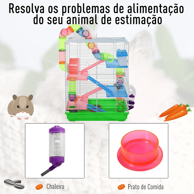 Gaiola para Hamster com 5 Plantas Escada Alimentador Bebedor Roda e Túnel 46x30x58cm Verde e Branco