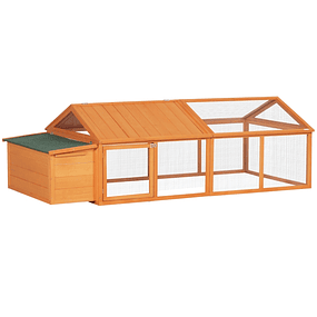 Wooden Chicken Coop for 4-8 Hens with Folding Roof Surrounded Doors with Lock and Nest Box 240x112,5x76cm Wood