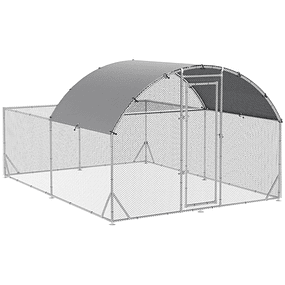 Large Outdoor Chicken Coop for 10-12 Hens in Galvanized Steel with 2 Rooms 380x280x195cm Silver