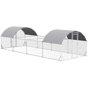 Exterior Galvanized Steel Chicken Coop with 4 Rooms Roof Covered and Grid for 20-24 Chickens 7.6x2.8x1.95m Silver