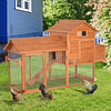 Jaula de madera para gallinas de exterior para animales pequeños gallinas con techo abatible caja nido bandeja rampa 2 ruedas y 2 perchas 213x91x122 cm madera