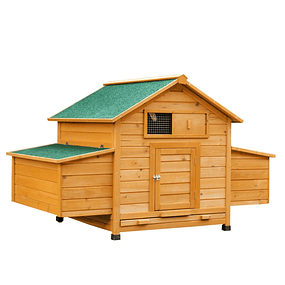 Gallinero grande de madera de abeto con bandeja extraíble para 2-4 gallinas Resistente a la intemperie con 2 nidos Con techo plegable 150x100x96,5cm