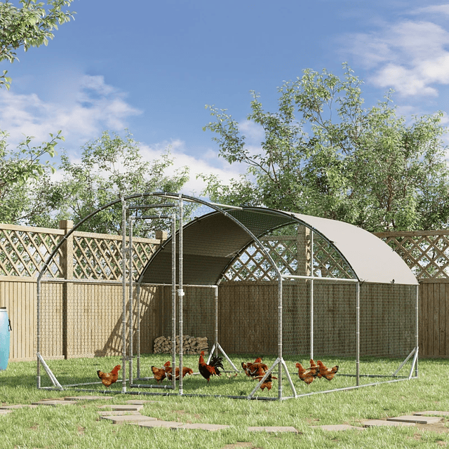 Gallinero de exterior para 6-12 gallinas de acero galvanizado con techo de tela Oxford 2,8x3,8x1,97m Plata