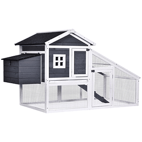 Wooden Outdoor Chicken Coop 2-Level Hen Cage with Nest Open Area Asphalt Roof Removable Tray and Ramp 175.4x95.5x100cm Gray
