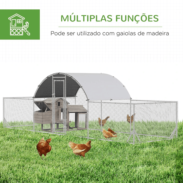 Gallinero exterior de acero galvanizado para 12-14 gallinas al aire libre con 3 habitaciones 6,6x9x1,9m plata