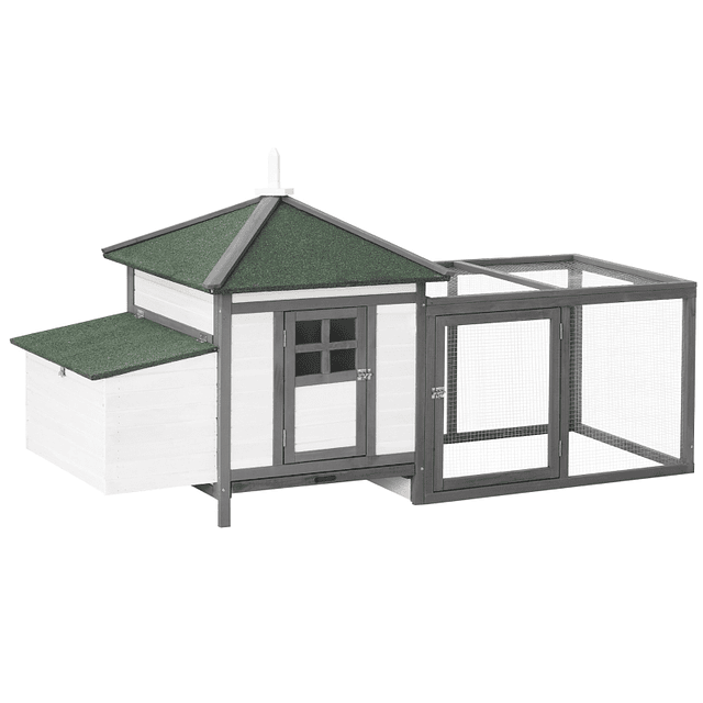 Outdoor pine wood chicken coop with removable tray and running space 196x76x97 cm Gray