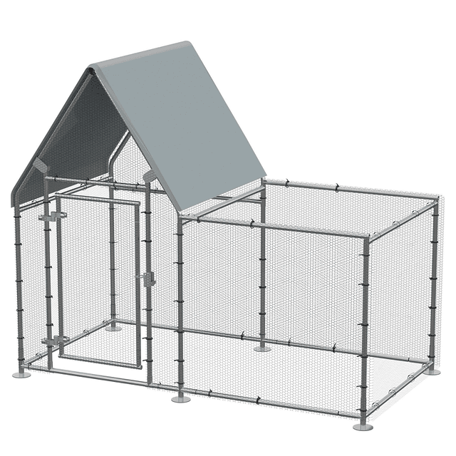 Galinheiro de Exterior Grande 200x105x172cm com Teto de Tecido de Oxford Gaiola de Aço Galvanizado para Galinhas Coelhos com Fechadura Prata