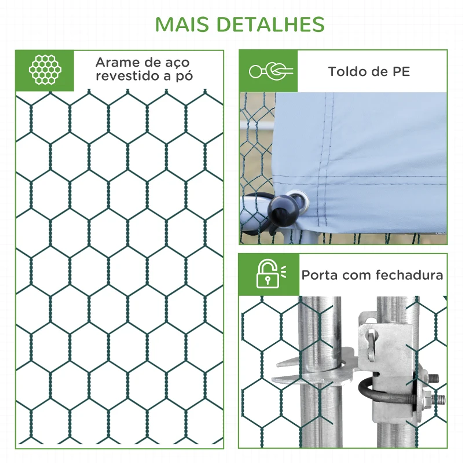 Outdoor Hen Large 3x8x2m Galvanized Steel Cage for 16-24 Chickens with PE Roof and Silver Rabbit Lock 6