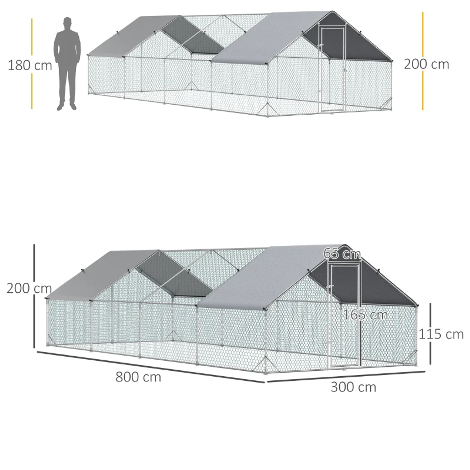 Outdoor Hen Large 3x8x2m Galvanized Steel Cage for 16-24 Chickens with PE Roof and Silver Rabbit Lock 2