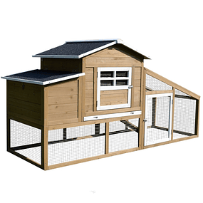 Outdoor Wooden Chicken Coop Cage for 2-4 Hens with Wire Grid Asphalt Ceilings Nest Removable Tray Ramp and Open Area 200x80x105cm - natural wood