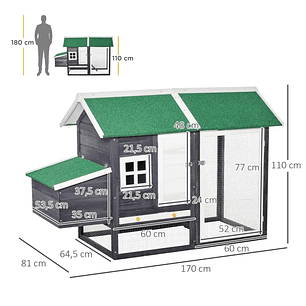 Outdoor Wooden Chicken Coop Chicken Cage with Nest Box Asphalt Ceiling Removable Tray Window and Ramp 170x81x110cm Gray