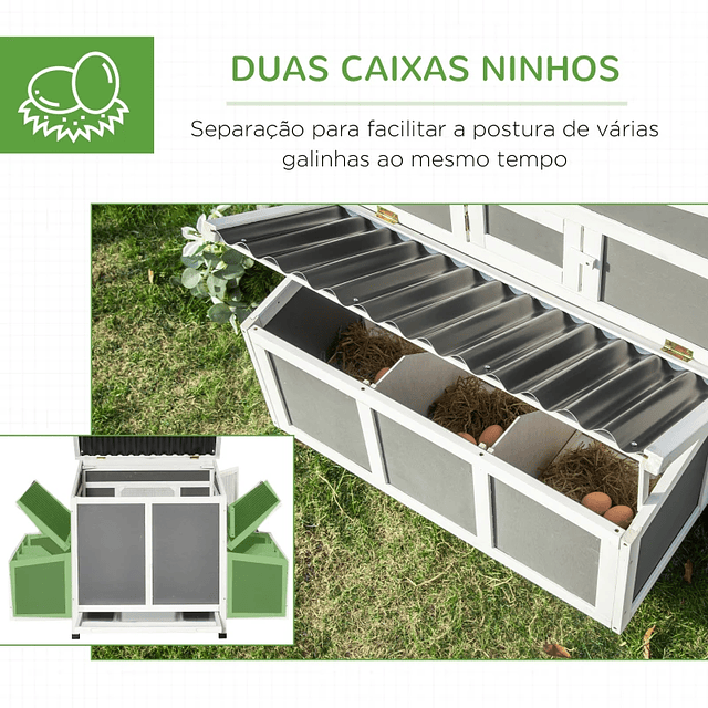 Gallinero de Madera Exterior 225x147x85,5cm Jaula para 6-8 Gallinas con Techo de Valla Metálica y Ventana Abatible 2 Nidos Bandeja Extraíble y Rampa Gris y Blanco