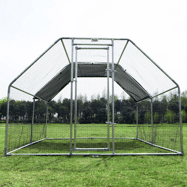 Outdoor chicken coop Galvanized metal poultry cage with lock and Oxford cover 280x380x195cm