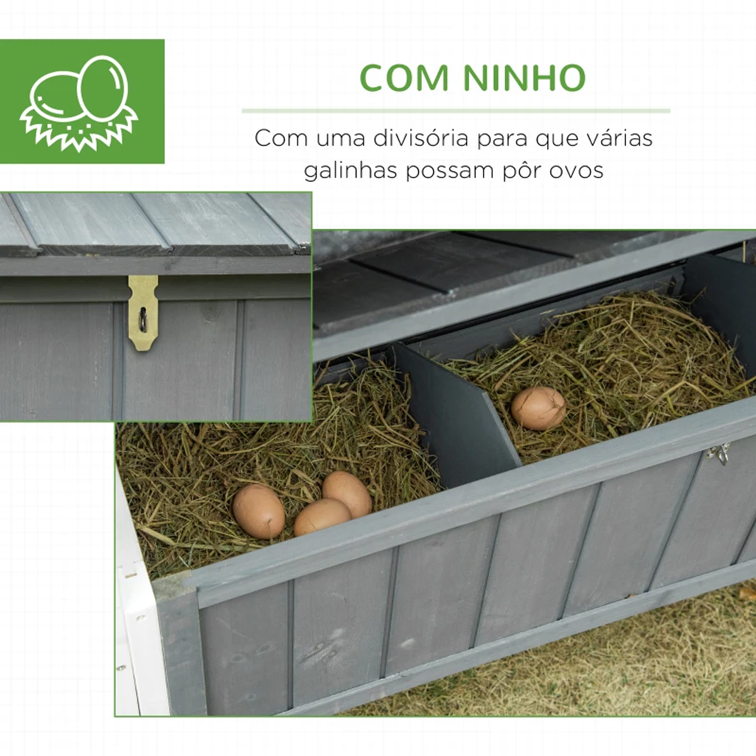 Galinheiro de Madeira Exterior Gaiola para 2-3 Galinhas com Grade de Arame Ninho Teto Asfáltico Bandeja Removível 2 Poleiros e Rampa 209,5x96x123 cm Cinza Azulado 6