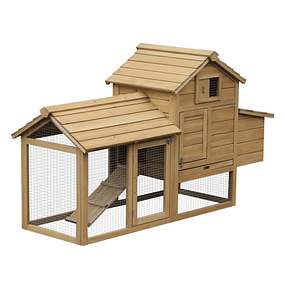 Jaula de gallinero de madera para exteriores para 2-3 gallinas con valla de alambre caja nido de techo oscilante bandeja extraíble y rampa 150,5x54x87cm - madera natural