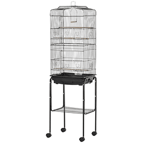 Bird Cage with Support Metal Canary Bird Cage with 4 Wheels Doors 4 Feeders 3 Perches Removable Tray and Lower Shelf 46.5x36x157cm Black