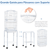 Jaula para Pájaros con Soporte con 4 Ruedas Puertas 4 Comederos 3 Perchas y Bandeja Extraíble 46.5x36x157cm Blanco