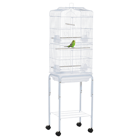 Bird Cage with Support with 4 Wheels Doors 4 Feeders 3 Perches and Removable Tray 46.5x36x157cm White