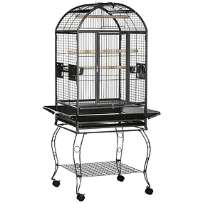 Bird Cage Metal Bird Cage with 2 Doors Perches Removable Tray and 4 Wheels 80x76,5x168 cm Dark Gray