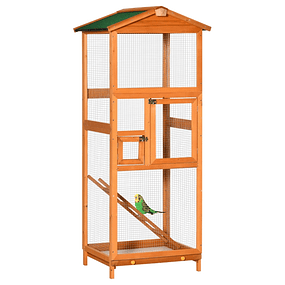  Birdcage Large 68x63x165cm in Fir Wood with 2 Doors Removable Tray and Wood Asphaltic Roof