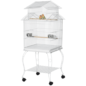 Bird Cage with Wheels Removable Tray Doors Feeder Perch and Lower Shelf 50x49x137cm White