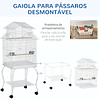 Gaiola para Pássaros com Rodas Bandeja Amovível Portas Comedouro Poleiro e Prateleira Inferior 50x49x137cm Branco