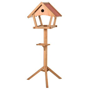 Pajarera de pie de madera maciza 49x45x139cm con techo asfáltico Comedero para pájaros salvajes al aire libre Jardín natural
