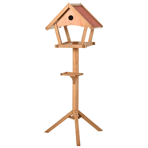 Casa para Pássaros de Pé de Madeira Maciça 49x45x139cm com Teto Asfáltico Alimentador de Aves Silvestres para Exterior Jardim Natural