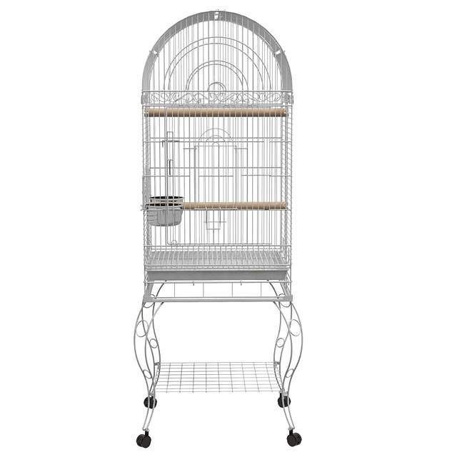 Gaiola para Pássaros com Rodas Bandeja Amovível Prateleira 2 Comedouros de Aço Inoxidável e Poleiro 51x51x153 cm Branco