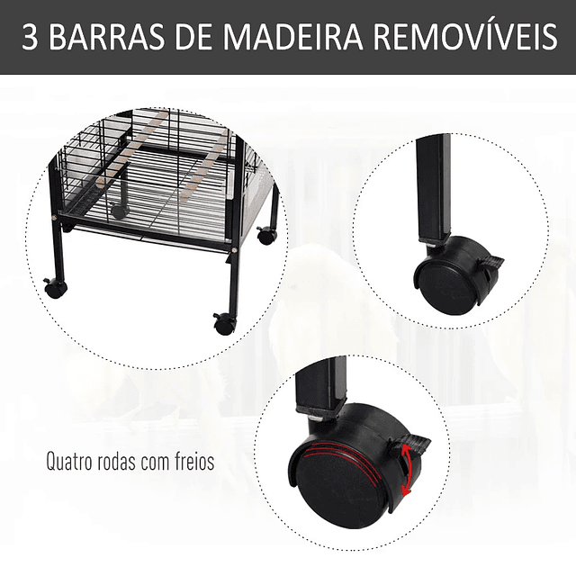 Bird Cage with 3 Removable Wooden Perches Tray Feeders and Wheels with Brake 54x54x151 cm Black