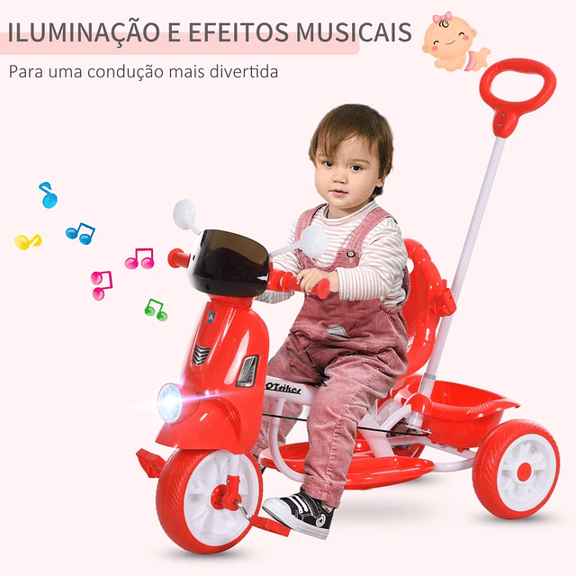 Triciclo infantil con toldo Barreira Reposapiés Luz y Música 93x51x94 cm Rojo