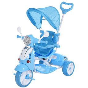 Triciclo para crianças a partir de 18 meses, dobrável com luz e música 102x48x96 cm - Azul