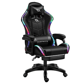 Red / Black RGB LED PowerGaming Gaming Chair with Footrest