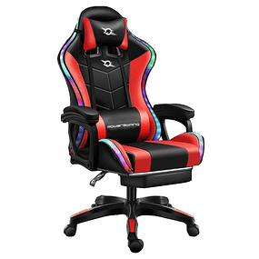 Red / Black RGB LED PowerGaming Gaming Chair with Footrest - Red