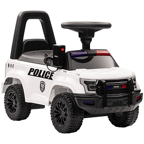 Carro Andador de Policia para Bebé de 18-60 Meses Carro sem Pedais com Buzina Megafone e Encosto Removível 62x29x43cm - Branco