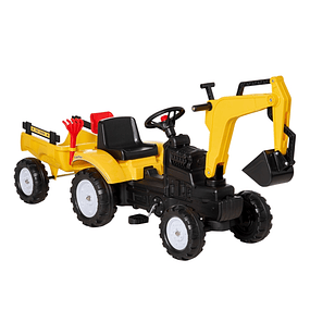 Pedal Tractor Andador Excavadora con Pala Delantera y Tractor Desmontable Carga Máxima 35kg 163x42x71cm Amarillo