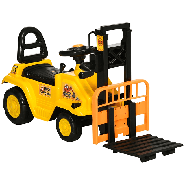 Toy Lift Forklift Walker Car con horquilla móvil y asiento con almacenamiento 86x27.5x47.5cm Amarillo