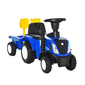 Tractor para niños de 12 a 36 meses con remolque extraíble, andador con bocina, faro delantero, pala y rastrillo, carga 25 kg 91x29x44cm