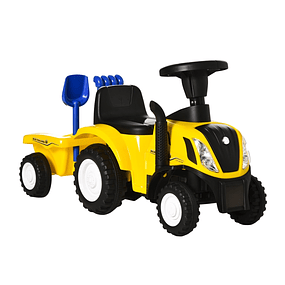 Tractor para niños de 12 a 36 meses con remolque extraíble, andador con bocina, faro delantero, pala y rastrillo, carga 25 kg 91x29x44cm - Amarillo