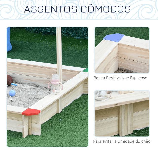 Arenero infantil de madera con techo Toldo regulable Espacioso 120x120x120 cm para jardín Color madera natural