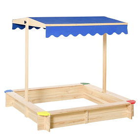Children's wooden sandbox with roof Adjustable awning Spacious 120x120x120 cm for garden Color natural wood
