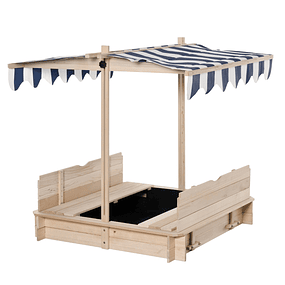 Wooden Sandbox for Children over 3 Years Old with Adjustable Bench and Canopy Load 50kg 106x106x121cm Wood
