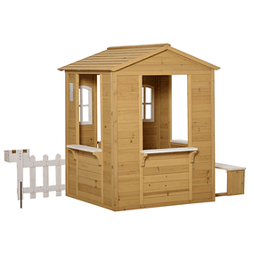 Casa infantil para crianças a cima de 3 anos casa para brincar de madeira com caixa de correio banco 204x107x140 cm para exterior interior Cor madeira natural 