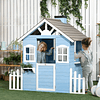 Wooden House for Children with Door Windows Pots and Side Fences 151x112.5x142 cm Blue