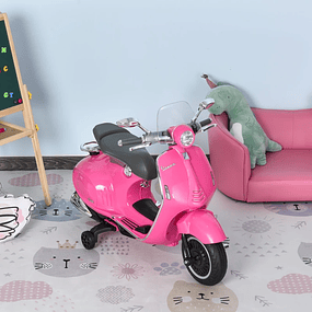 Vespa scooter eléctrico para niños mayores de 3 años con Faros Musicales y 2 Ruedas Auxiliares 108x49x75 cm - rosa