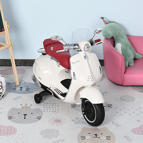 Vespa scooter eléctrico para niños mayores de 3 años con Faros Musicales y 2 Ruedas Auxiliares 108x49x75 cm - Blanco