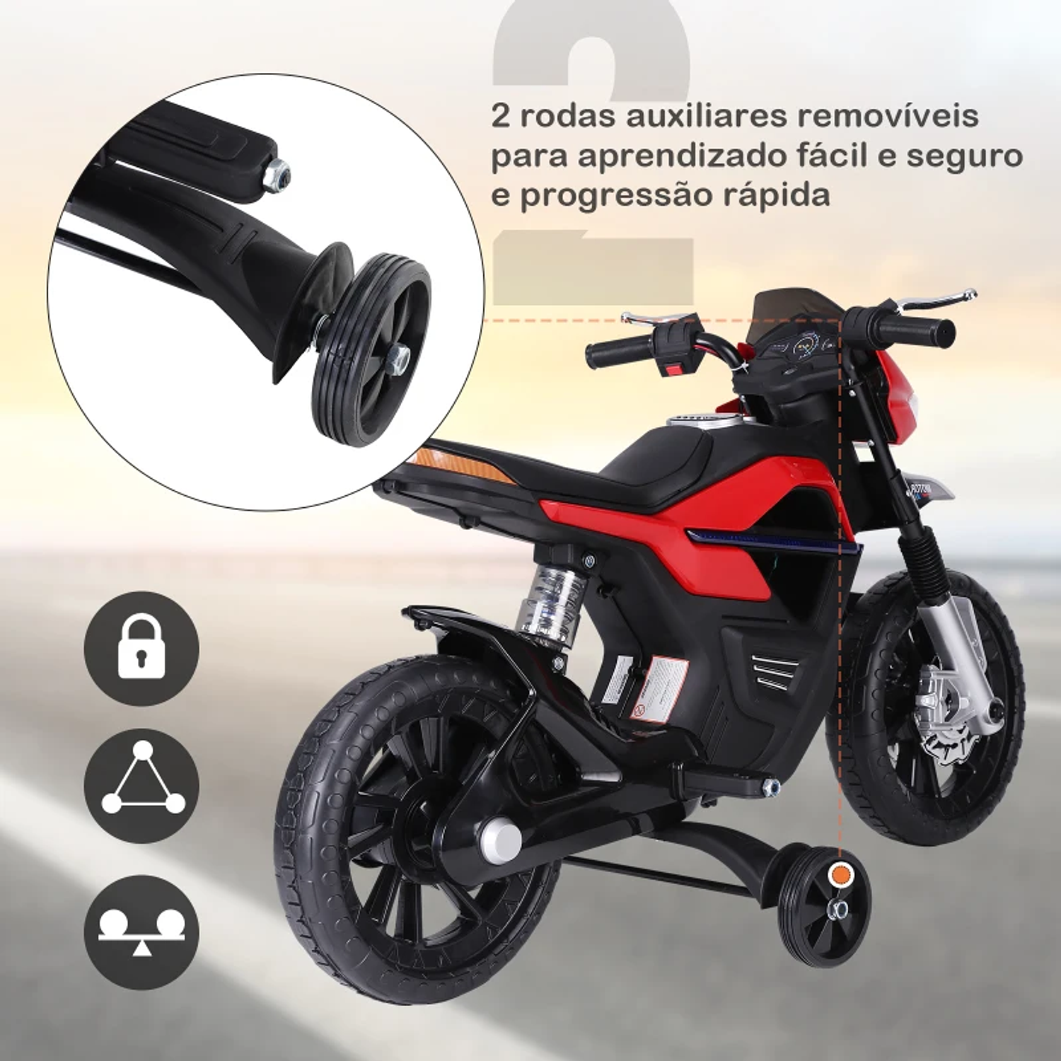 Moto Eléctrica Infantil para niños a partir de 3 años Batería 6V con Luces y Música 105x52,3x62,3cm 7