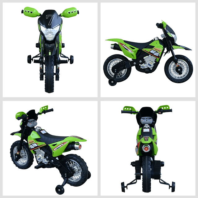 Moto eléctrica infantil Moto eléctrica para niños mayores de 3 años con luces, música y ruedas de apoyo 109x52,5x70,5cm Verde