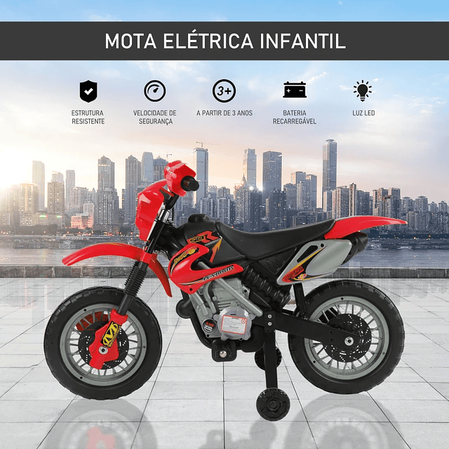 Moto Eléctrica Infantil Batería 6V para Niños Mayores de 3 Años con Ruedas de Apoyo 102x53x66 cm Roja y Negra